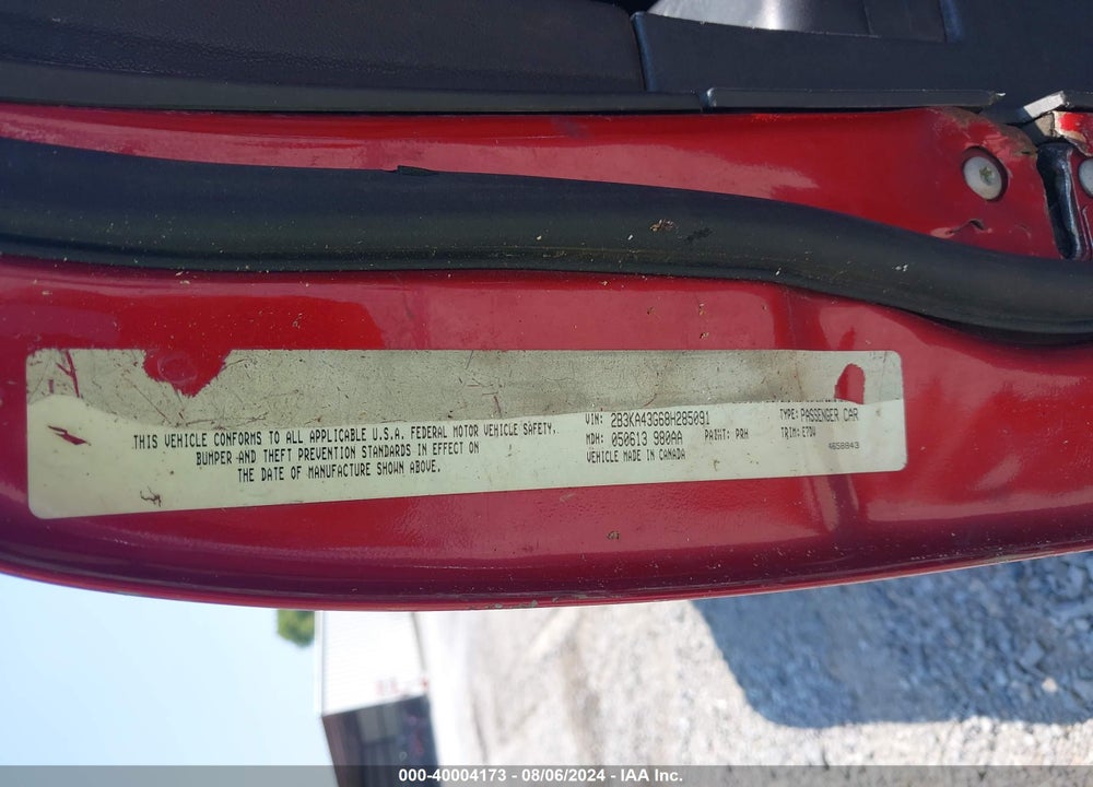 2008 DODGE CHARGER VIN: 2B3KA43G68H285091