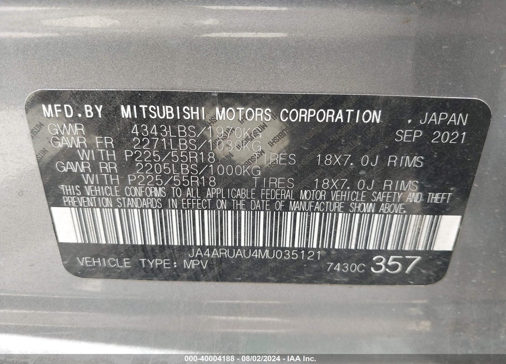 2021 MITSUBISHI OUTLANDER SPORT 2.0 ES AWC VIN: JA4ARUAU4MU035121