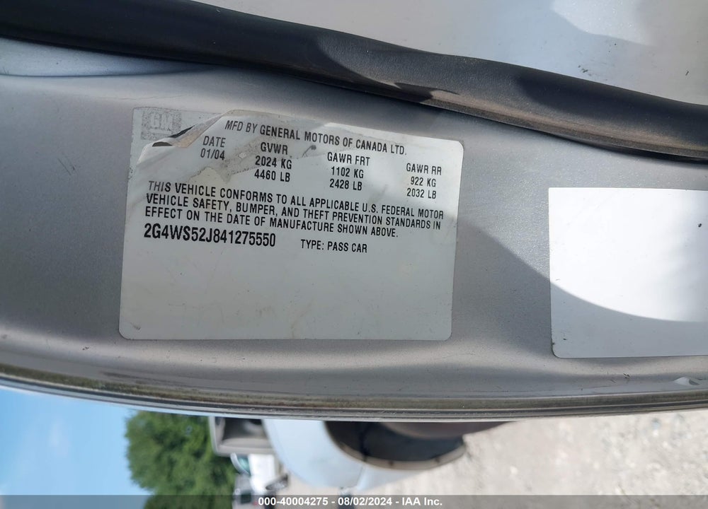 2004 BUICK CENTURY VIN: 2G4WS52J841275550