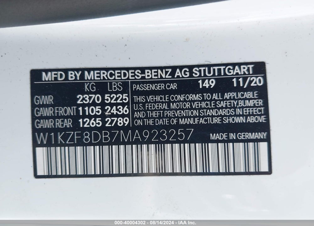2021 MERCEDES-BENZ E 350 VIN: W1KZF8DB7MA923257