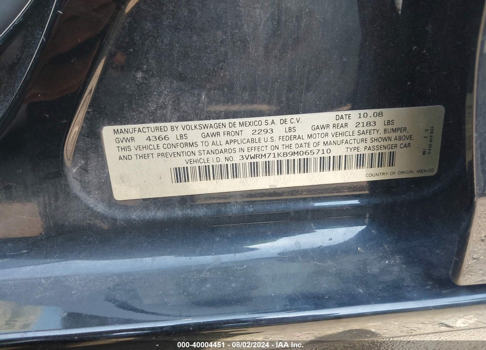 2009 VOLKSWAGEN JETTA SE/SEL VIN: 3VWRM71K89M065710
