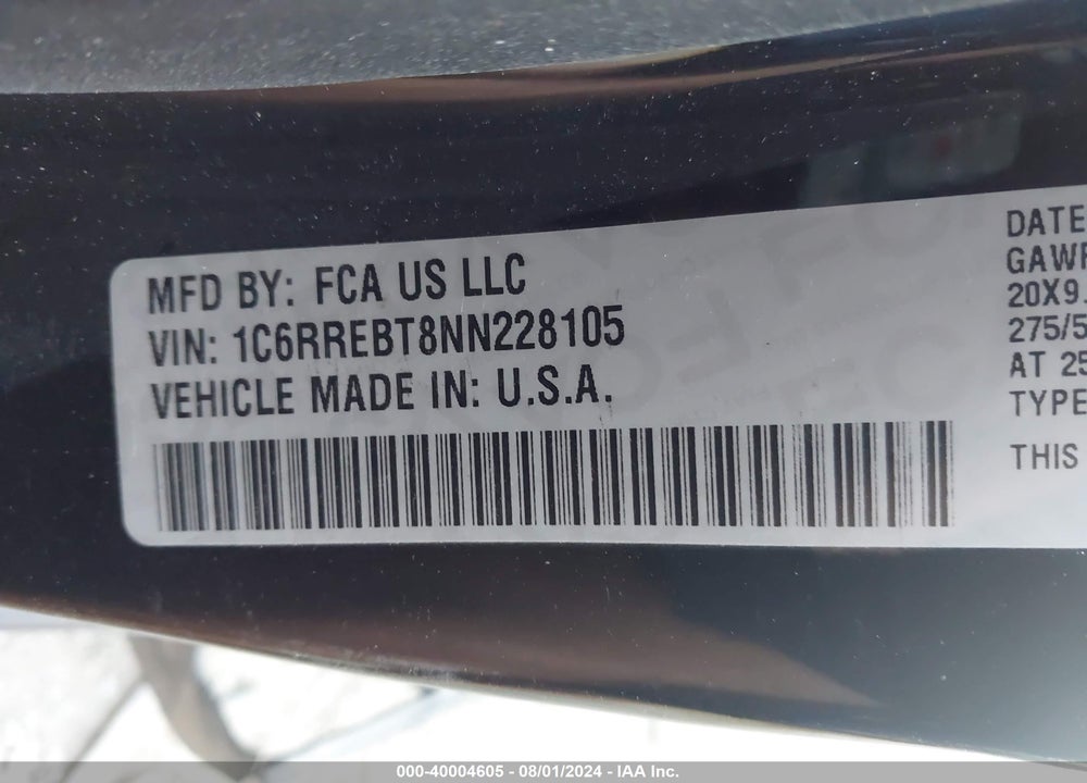 2022 RAM 1500 LONE STAR QUAD CAB 4X2 6'4 BOX VIN: 1C6RREBT8NN228105