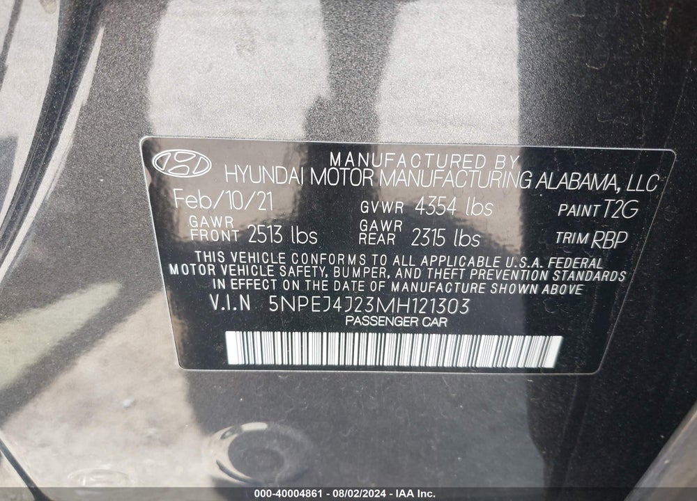 2021 HYUNDAI SONATA SEL PLUS VIN: 5NPEJ4J23MH121303