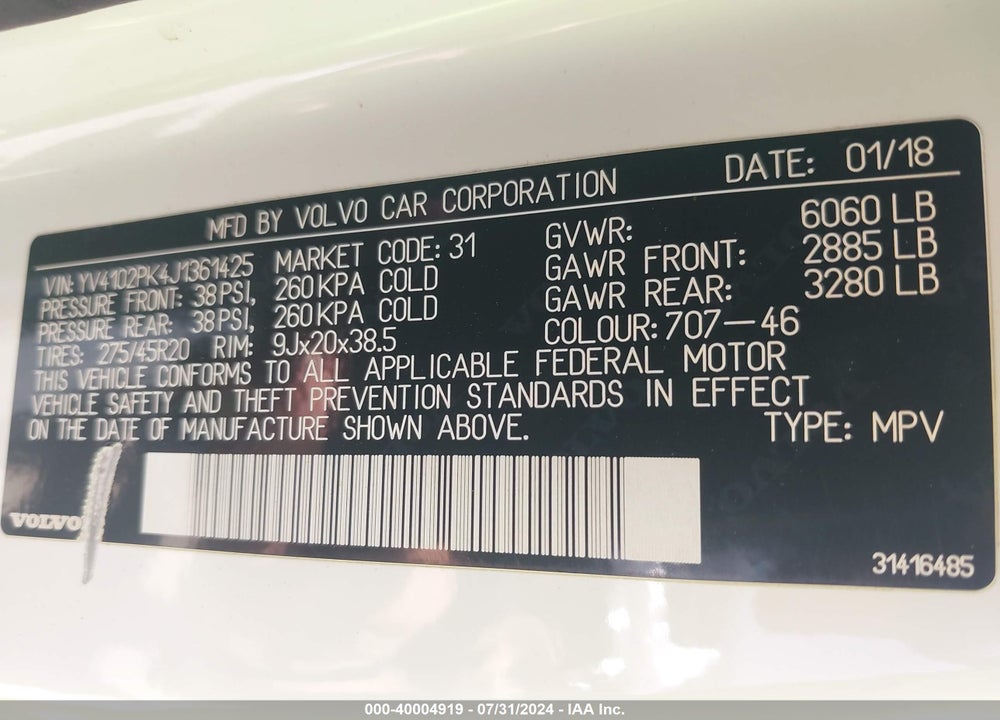 2018 VOLVO XC90 T5 MOMENTUM VIN: YV4102PK4J1361425