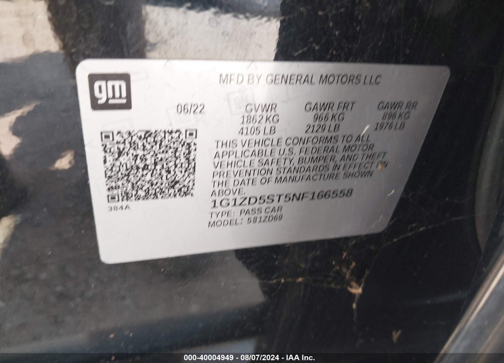 2022 CHEVROLET MALIBU FWD LT VIN: 1G1ZD5ST5NF166558