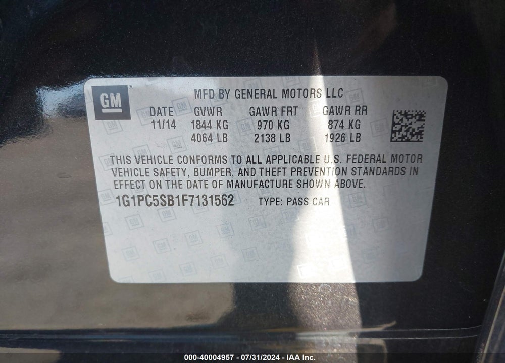2015 CHEVROLET CRUZE 1LT AUTO VIN: 1G1PC5SB1F7131562