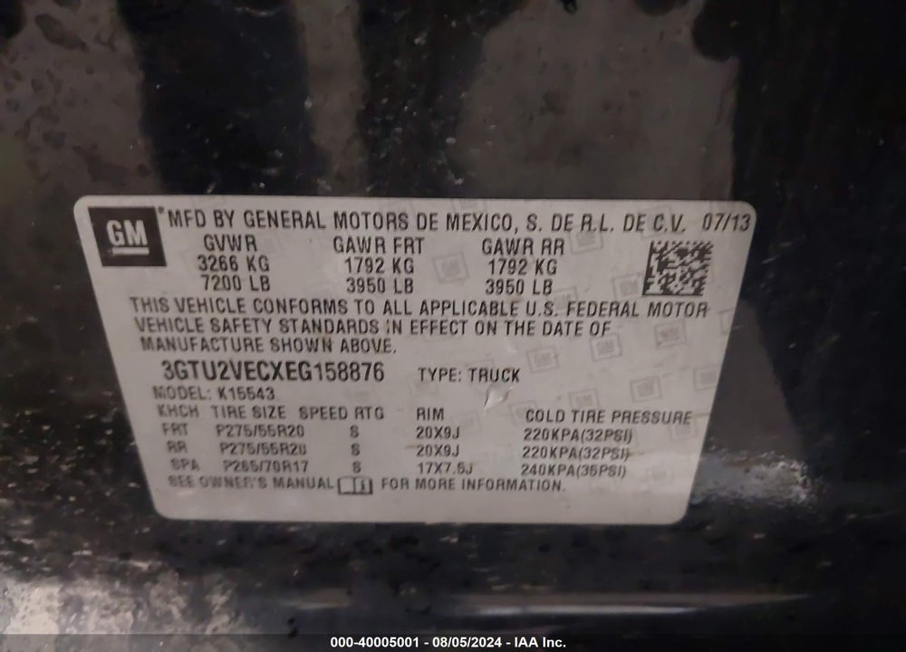 2014 GMC SIERRA 1500 SLT VIN: 3GTU2VECXEG158876