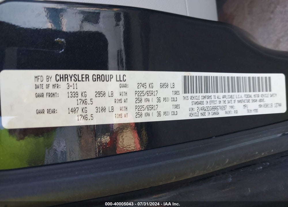 2011 VOLKSWAGEN ROUTAN SE VIN: 2V4RW3DG0BR670287