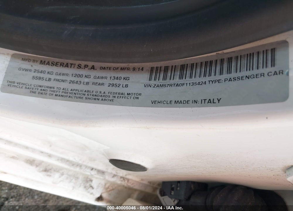 2015 MASERATI GHIBLI S Q4 VIN: ZAM57RTA0F1135424