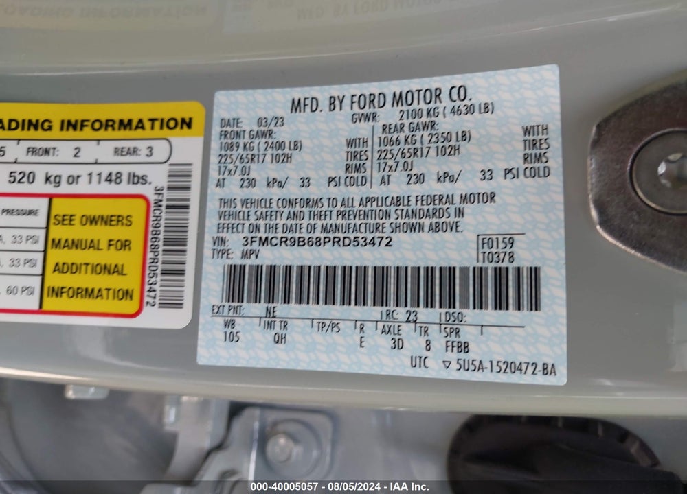 2023 FORD BRONCO SPORT BIG BEND VIN: 3FMCR9B68PRD53472