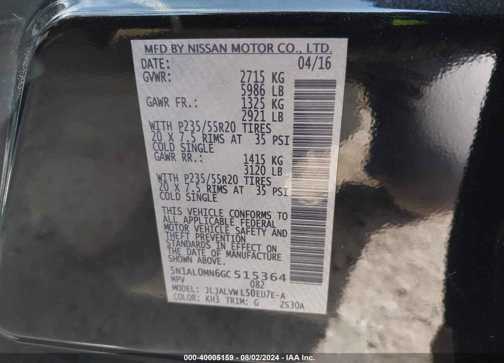 2016 INFINITI QX60 VIN: 5N1AL0MN6GC515364