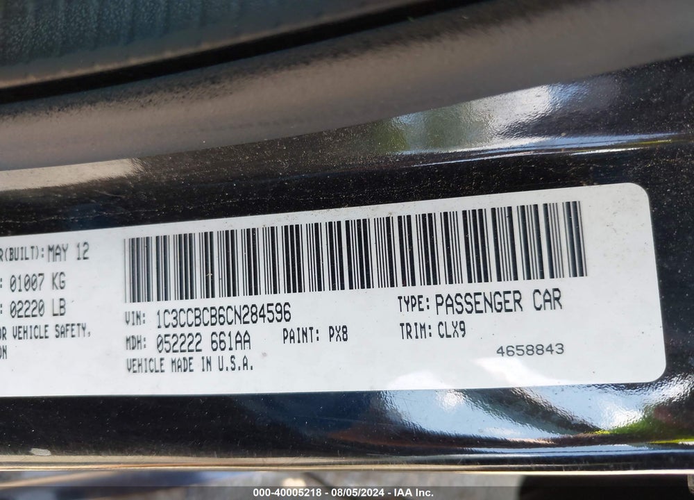 2012 CHRYSLER 200 LIMITED VIN: 1C3CCBCB6CN284596