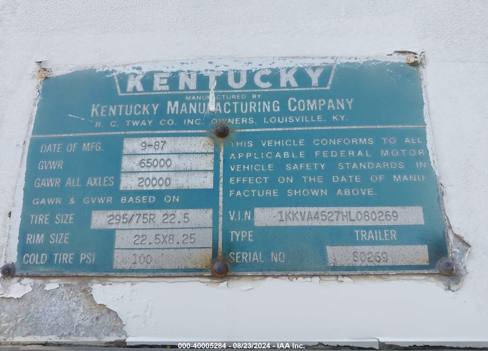 1987 KENTUCKY MFG --- VIN: 1KKVA4527HL080269