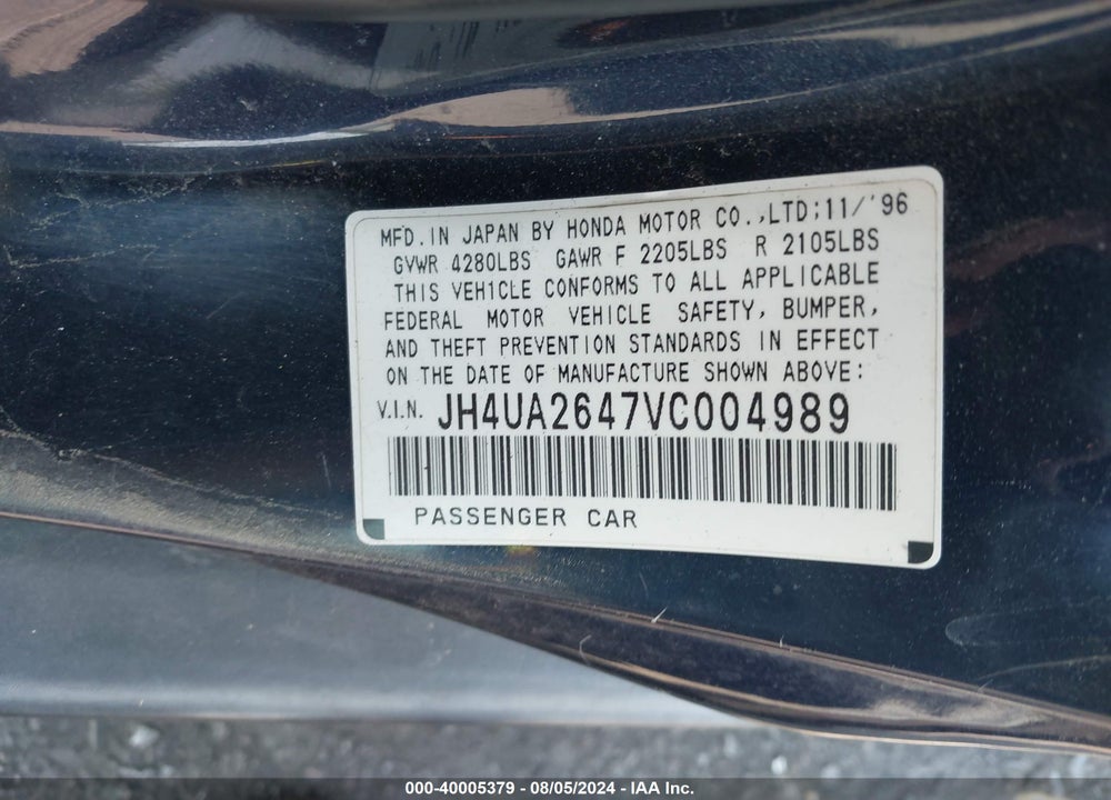 1997 ACURA TL 2.5 VIN: JH4UA2647VC004989