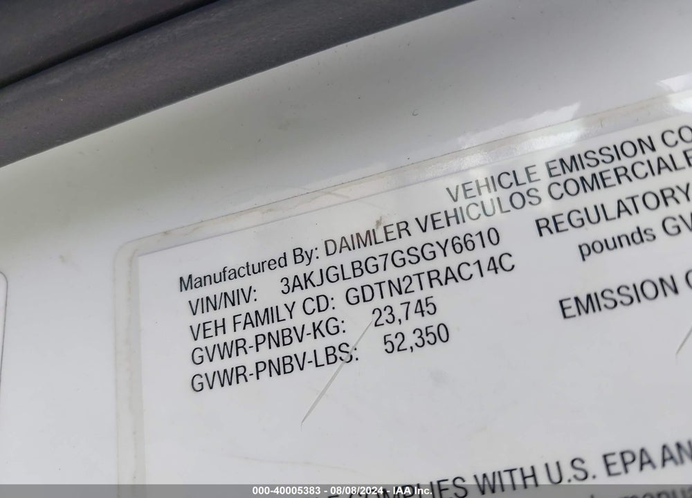 2016 FREIGHTLINER CASCADIA 125 VIN: 3AKJGLBG7GSGY6610