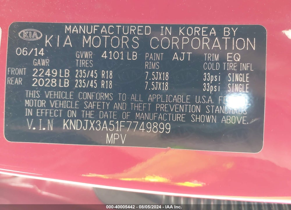 2015 KIA SOUL VIN: KNDJX3A51F7749899