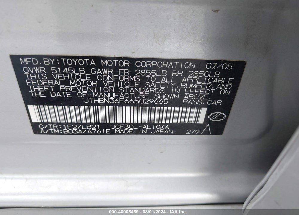 2006 LEXUS LS 430 VIN: JTHBN36F665029665