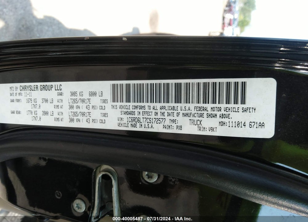 2012 RAM 1500 SLT VIN: 1C6RD6LT7CS172577