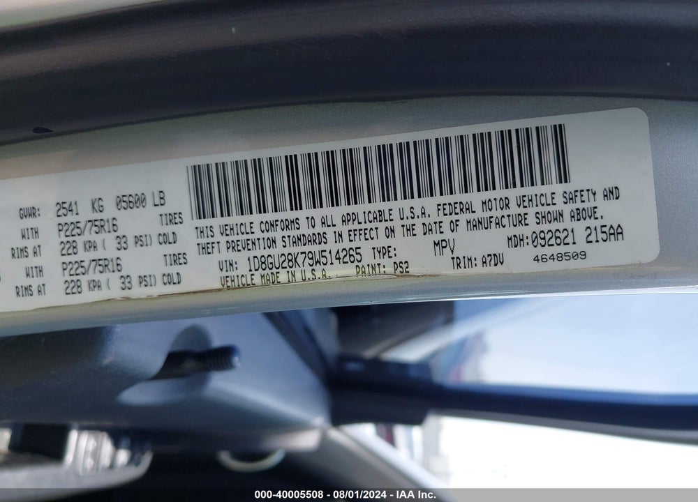 2009 DODGE NITRO VIN: 1D8GU28K79W514265