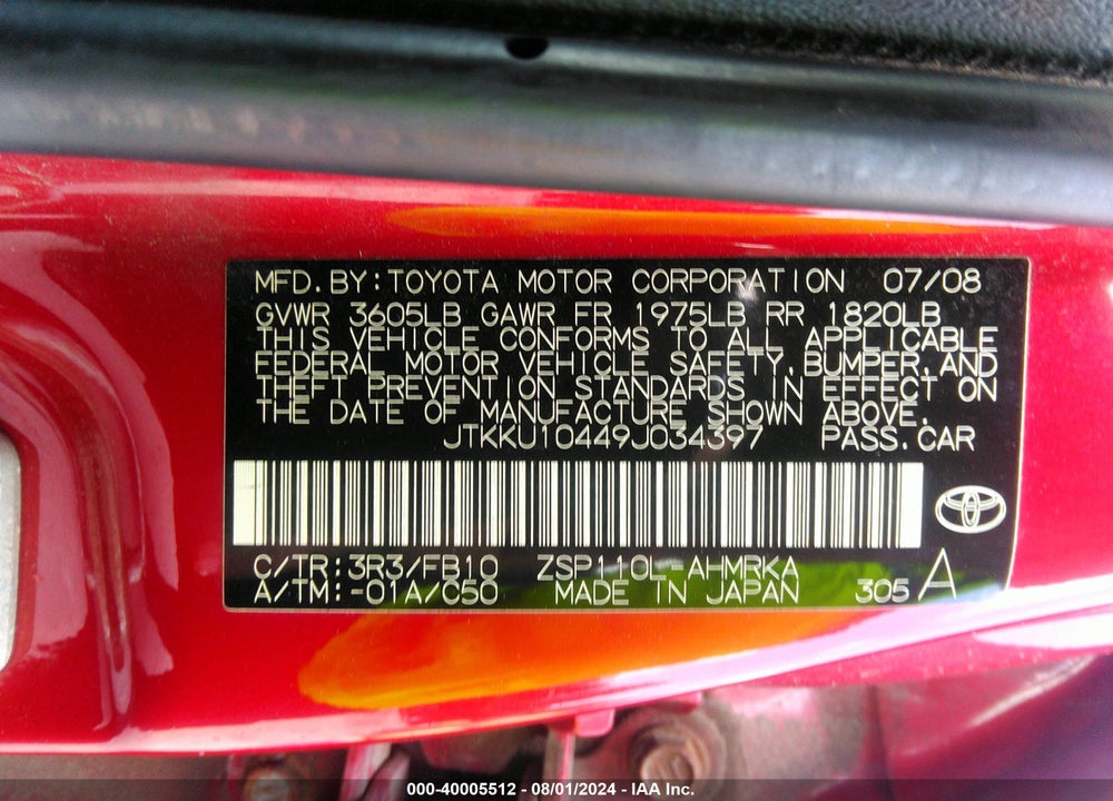 2009 SCION XD VIN: JTKKU10449J034397