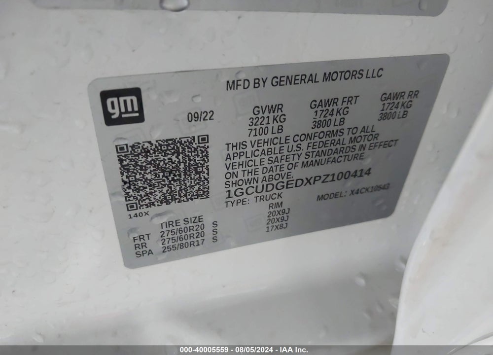 2023 CHEVROLET SILVERADO 1500 VIN: 1GCUDGEDXPZ100414