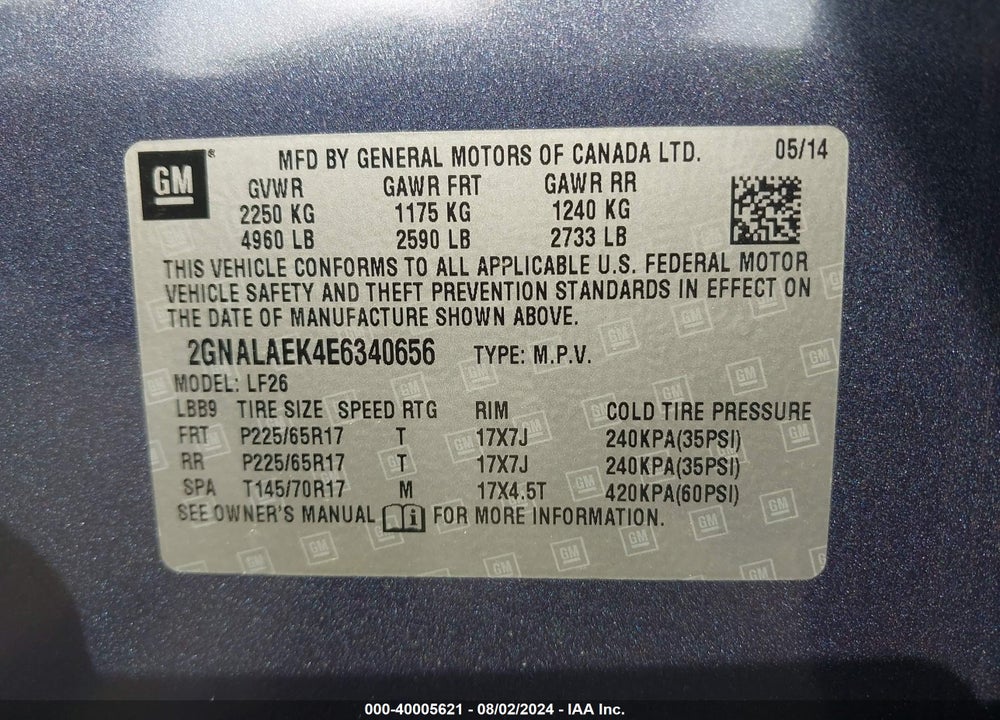2014 CHEVROLET EQUINOX LS VIN: 2GNALAEK4E6340656