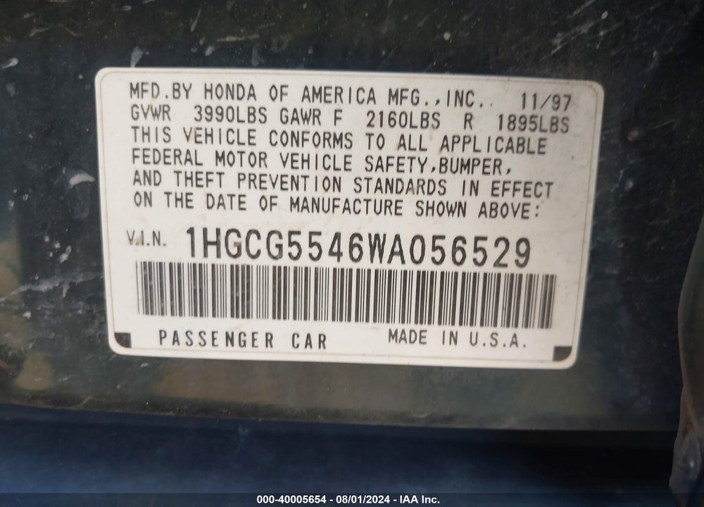 1998 HONDA ACCORD VIN: 1HGCG5546WA056529