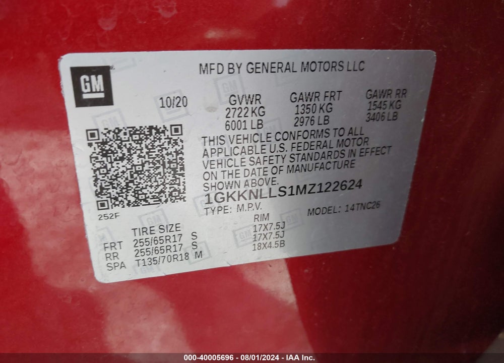 2021 GMC ACADIA AWD AT4 VIN: 1GKKNLLS1MZ122624