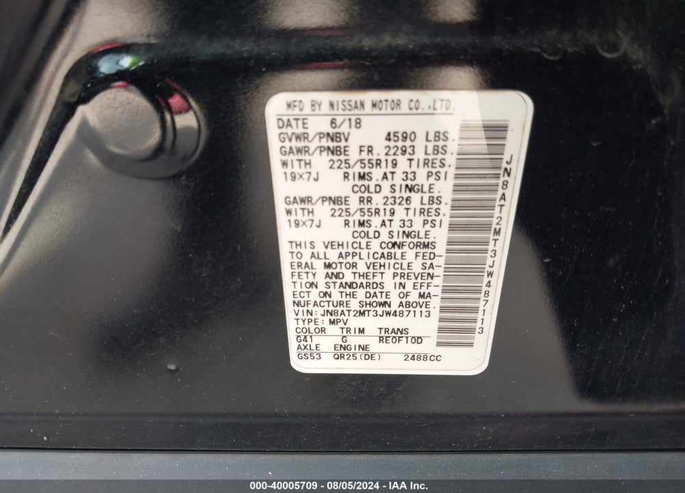 2018 NISSAN ROGUE SL VIN: JN8AT2MT3JW487113