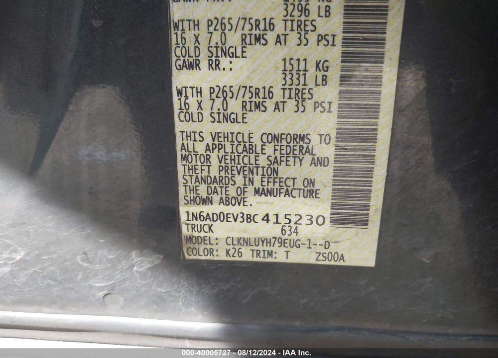 2011 NISSAN FRONTIER PRO-4X VIN: 1N6AD0EV3BC415230