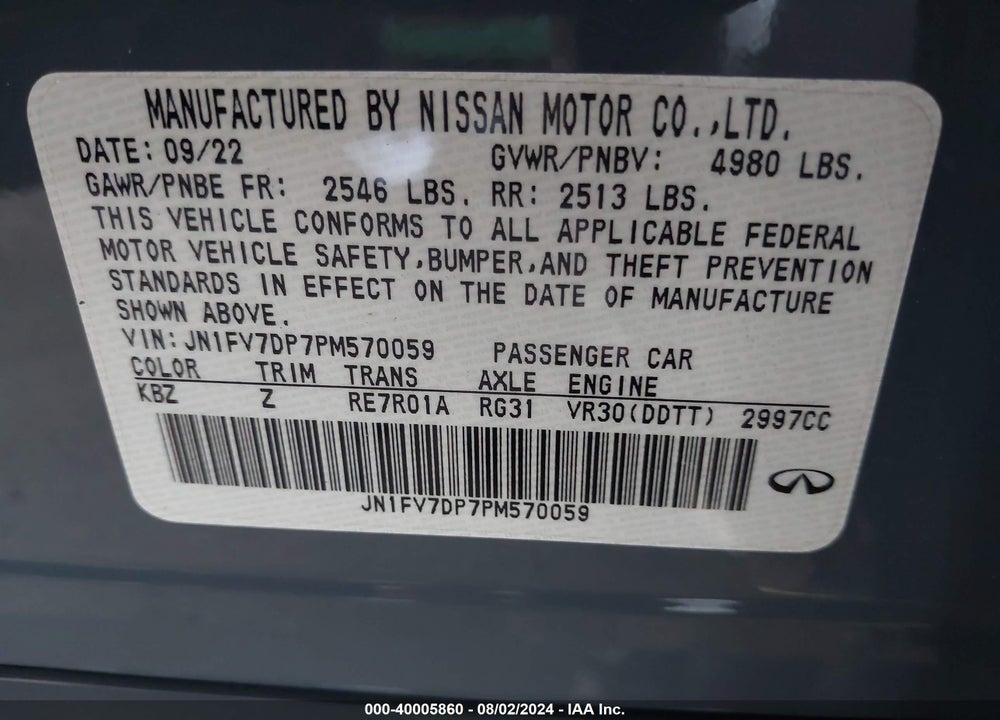 2023 INFINITI Q50 RED SPORT 400 VIN: JN1FV7DP7PM570059
