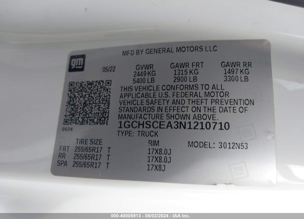 2022 CHEVROLET COLORADO 2WD LONG BOX LT VIN: 1GCHSCEA3N1210710