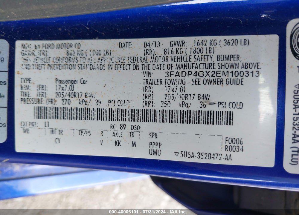 2014 FORD FIESTA ST VIN: 3FADP4GX2EM100313
