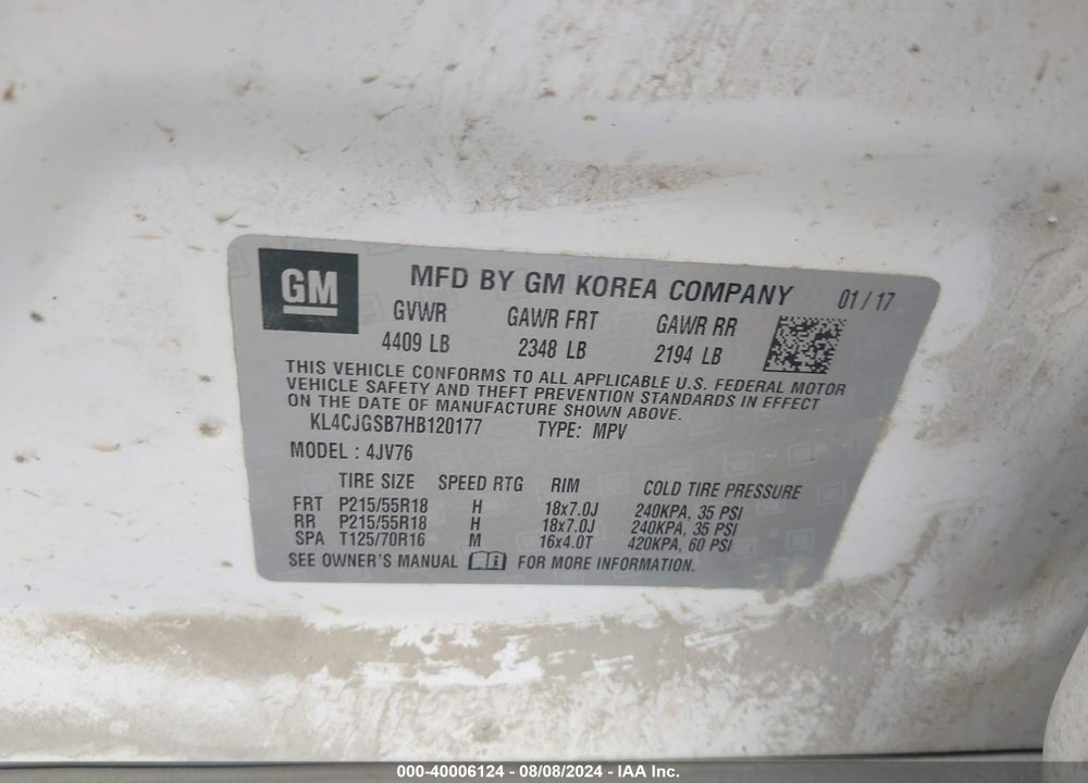 2017 BUICK ENCORE ESSENCE VIN: KL4CJGSB7HB120177