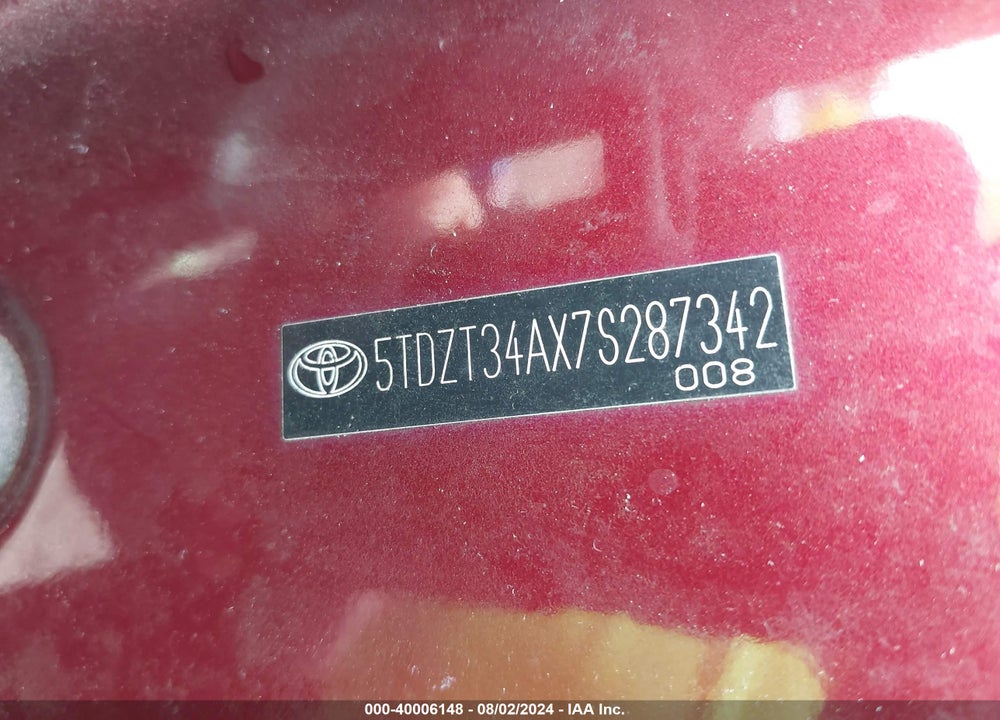 2007 TOYOTA SEQUOIA SR5 V8 VIN: 5TDZT34AX7S287342