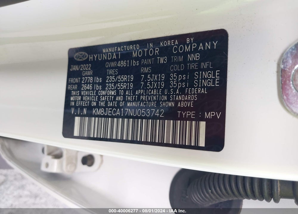 2022 HYUNDAI TUCSON HYBRID LIMITED VIN: KM8JECA17NU053742