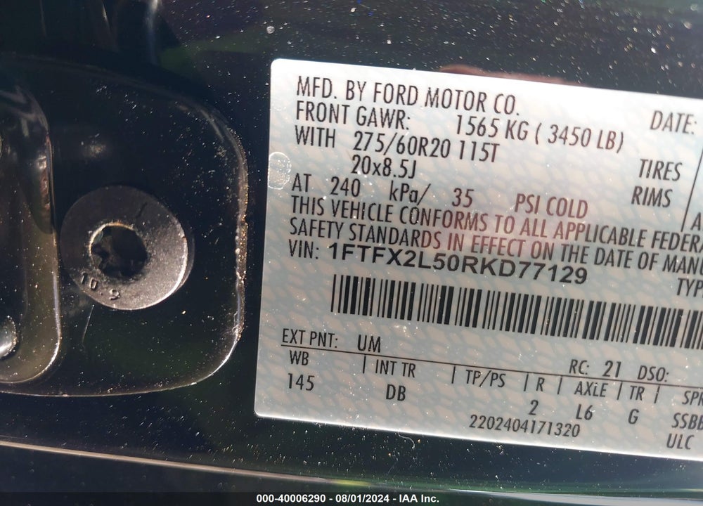 2024 FORD F-150 STX VIN: 1FTFX2L50RKD77129