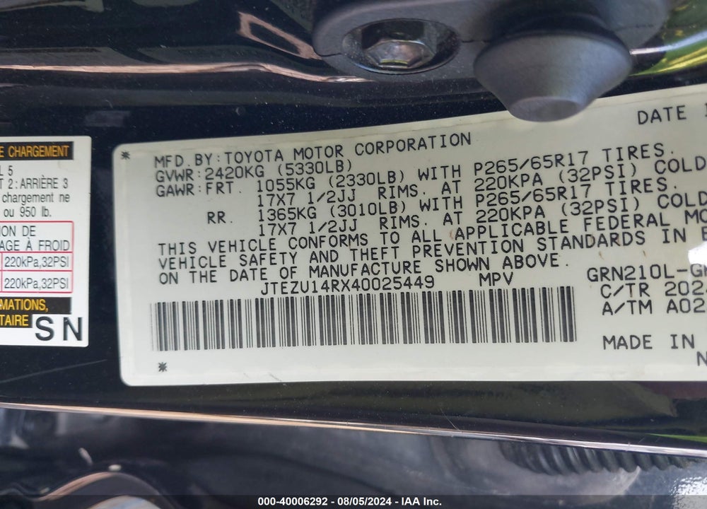 2004 TOYOTA 4RUNNER SR5 V6 VIN: JTEZU14RX40025449