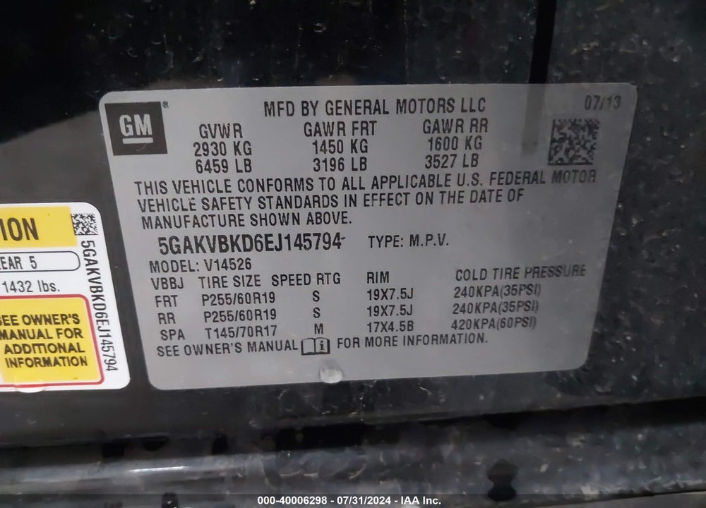 2014 BUICK ENCLAVE LEATHER VIN: 5GAKVBKD6EJ145794
