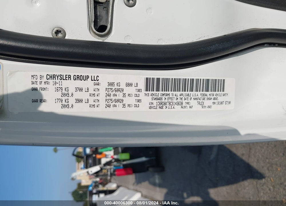 2012 RAM 1500 ST VIN: 1C6RD6KT8CS143638