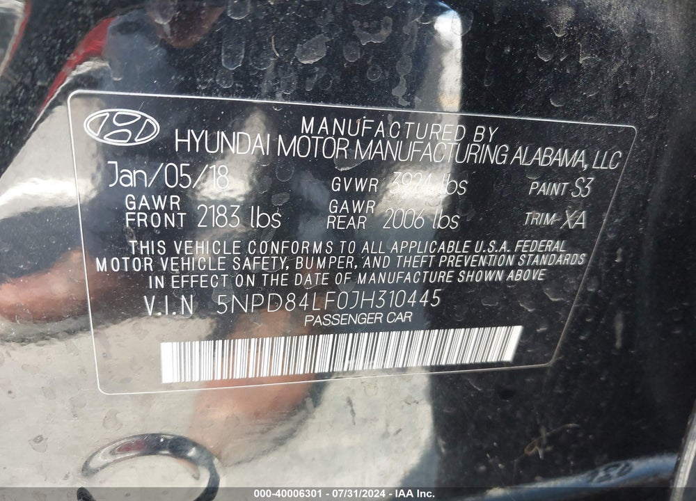 2018 HYUNDAI ELANTRA VALUE EDITION VIN: 5NPD84LF0JH310445