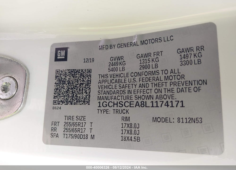 2020 CHEVROLET COLORADO 2WD LONG BOX LT VIN: 1GCHSCEA8L1174171
