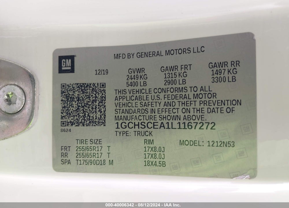 2020 CHEVROLET COLORADO 2WD LONG BOX LT VIN: 1GCHSCEA1L1167272