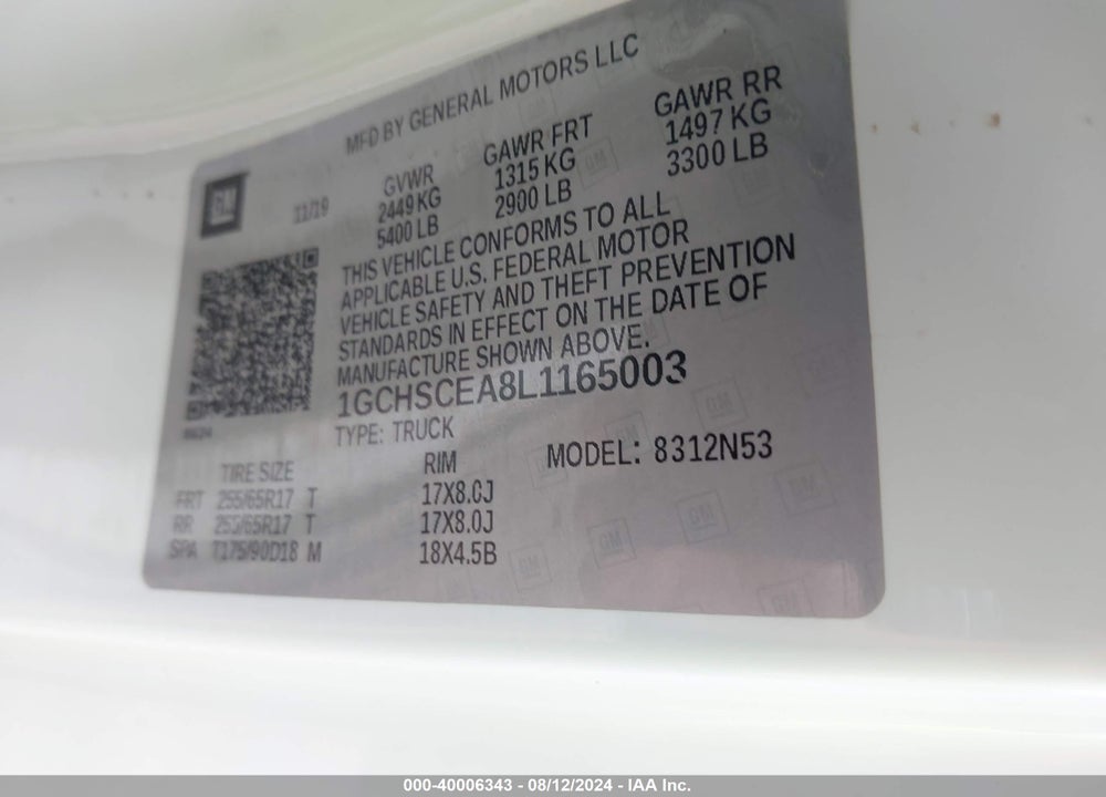 2020 CHEVROLET COLORADO 2WD LONG BOX LT VIN: 1GCHSCEA8L1165003