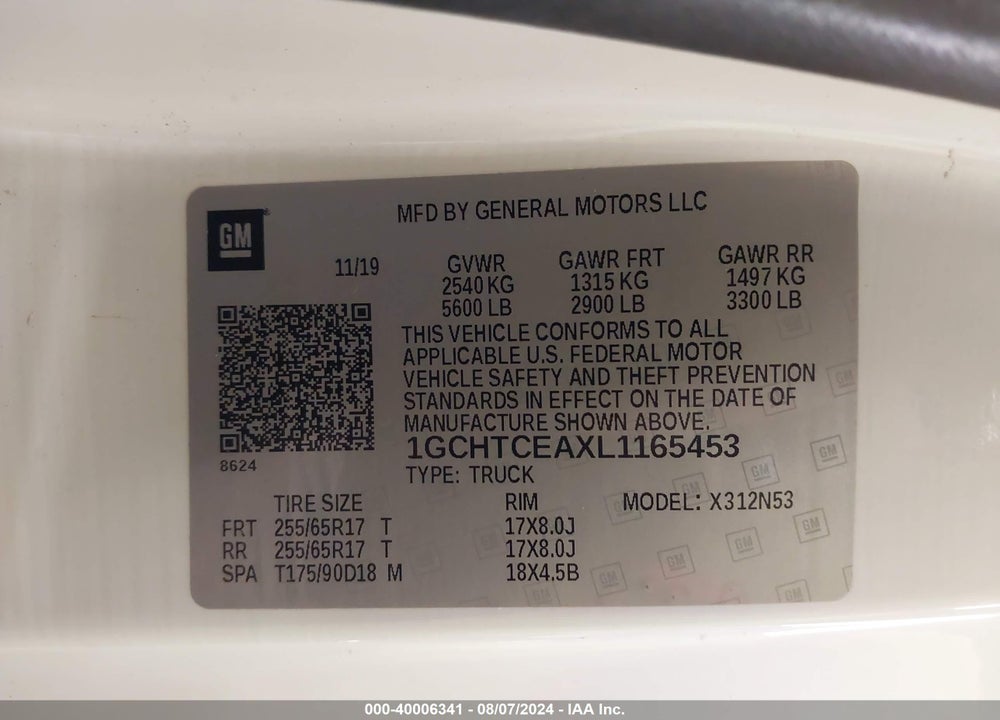 2020 CHEVROLET COLORADO 4WD LONG BOX LT VIN: 1GCHTCEAXL1165453
