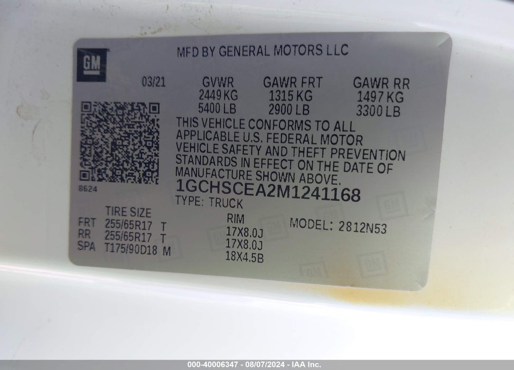 2021 CHEVROLET COLORADO 2WD LONG BOX LT VIN: 1GCHSCEA2M1241168
