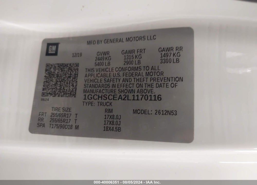 2020 CHEVROLET COLORADO 2WD LONG BOX LT VIN: 1GCHSCEA2L1170116