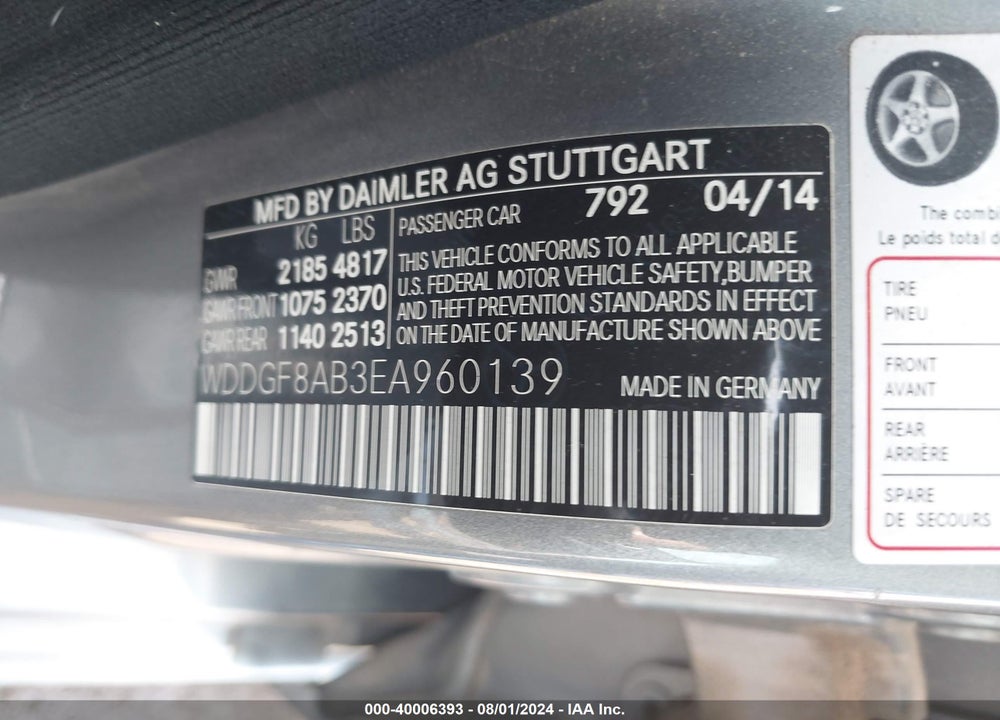 2014 MERCEDES-BENZ C 300 VIN: WDDGF8AB3EA960139