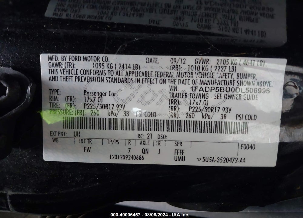 2013 FORD C-MAX HYBRID SEL VIN: 1FADP5BU0DL506996