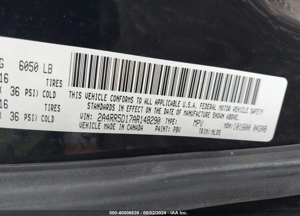 2010 CHRYSLER TOWN & COUNTRY TOURING VIN: 2A4RR5D17AR148290